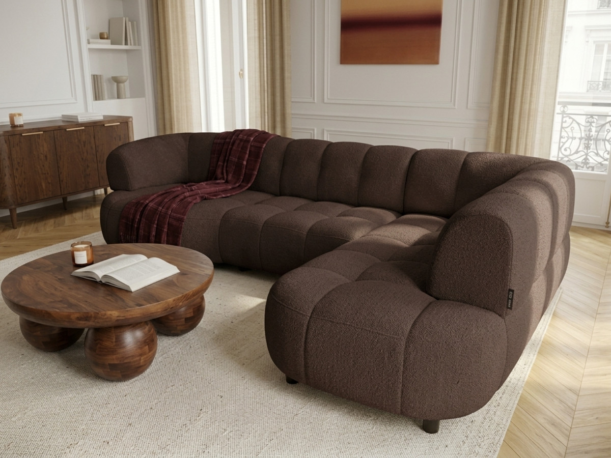 Canapé d'angle L convertible avance-recule électrique LOVELY tissu chenille