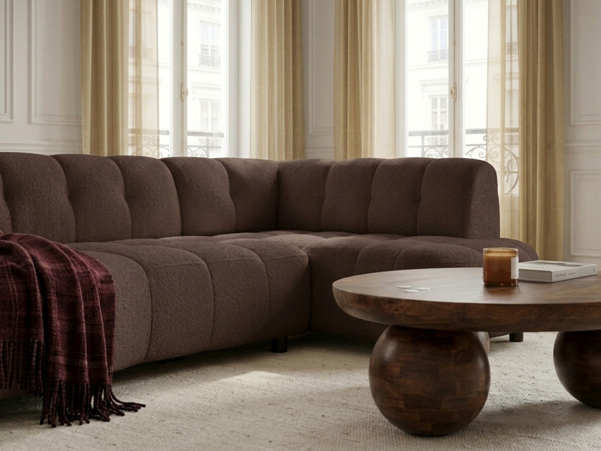 Canapé d'angle L convertible avance-recule électrique LOVELY tissu chenille