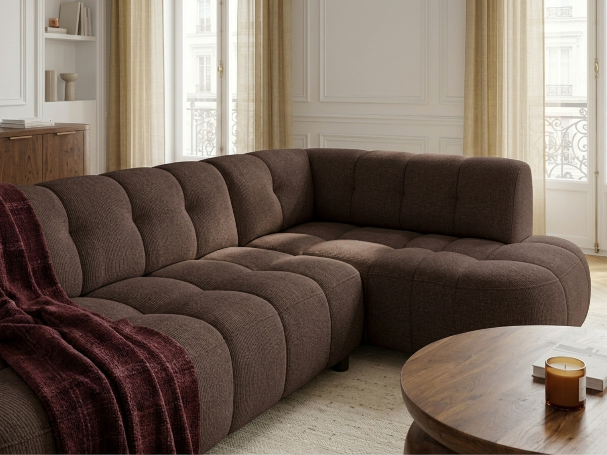Canapé d'angle L convertible avance-recule électrique LOVELY tissu chenille