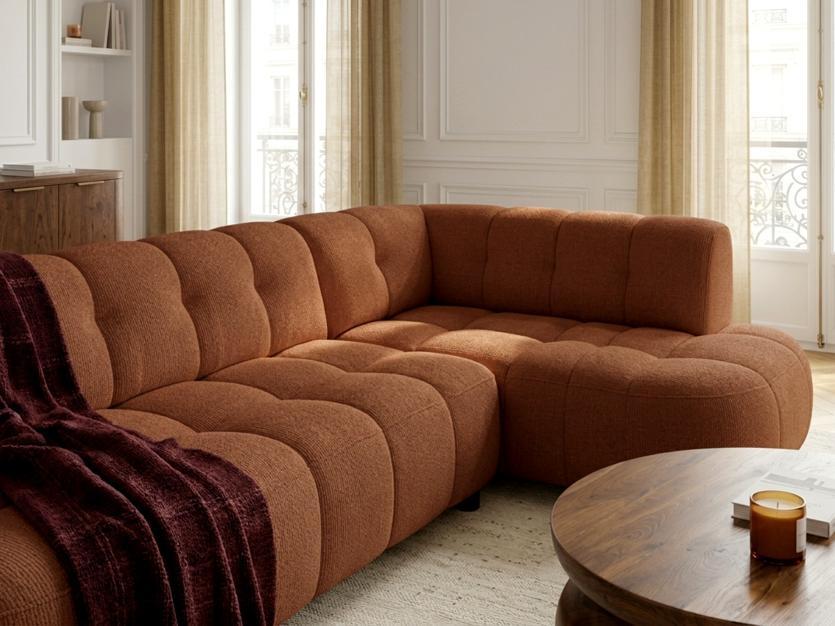 Canapé d'angle L convertible avance-recule électrique LOVELY tissu chenille