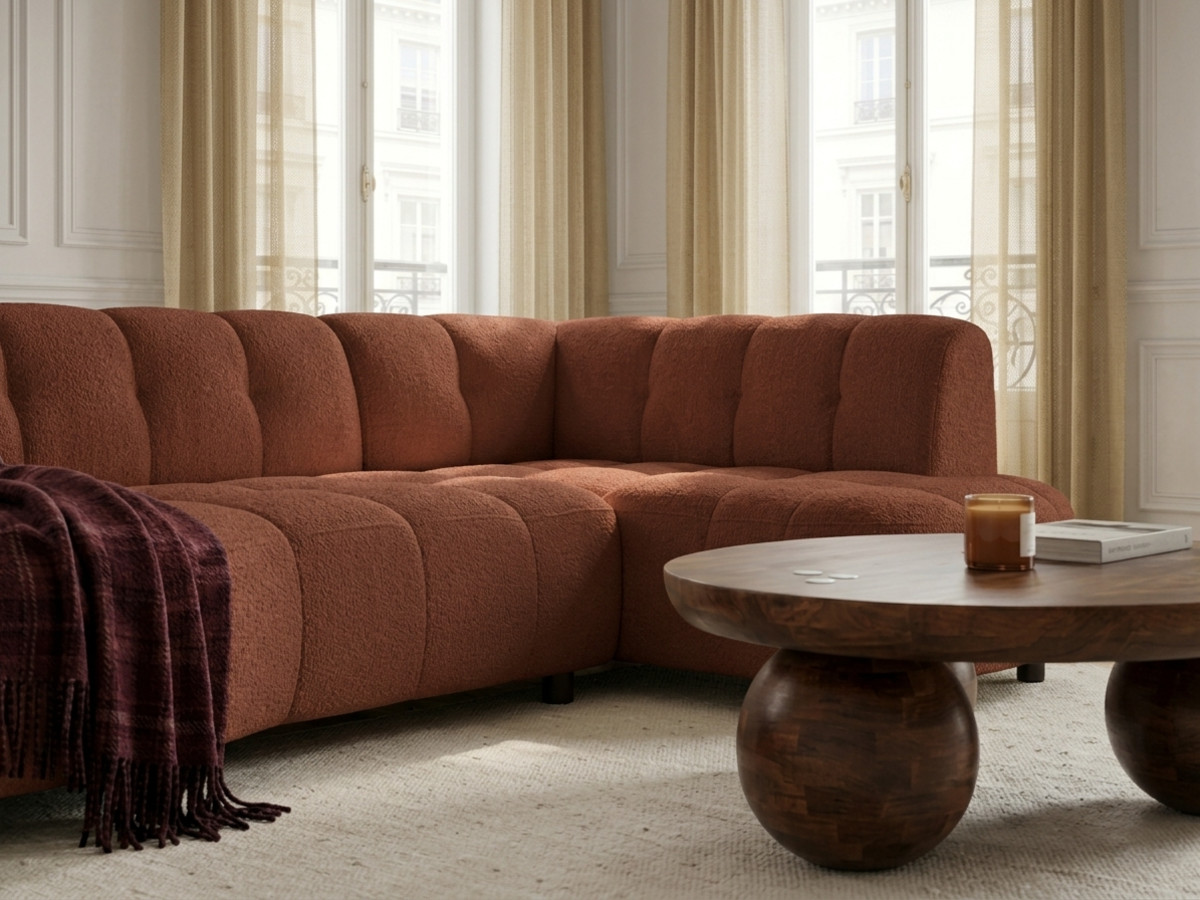 Canapé d'angle L convertible avance-recule électrique LOVELY tissu chenille