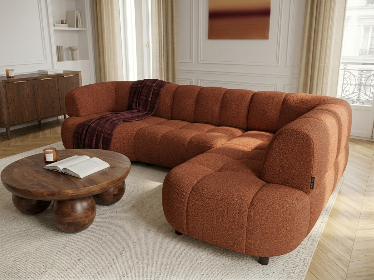 Canapé d'angle L convertible avance-recule électrique LOVELY tissu chenille