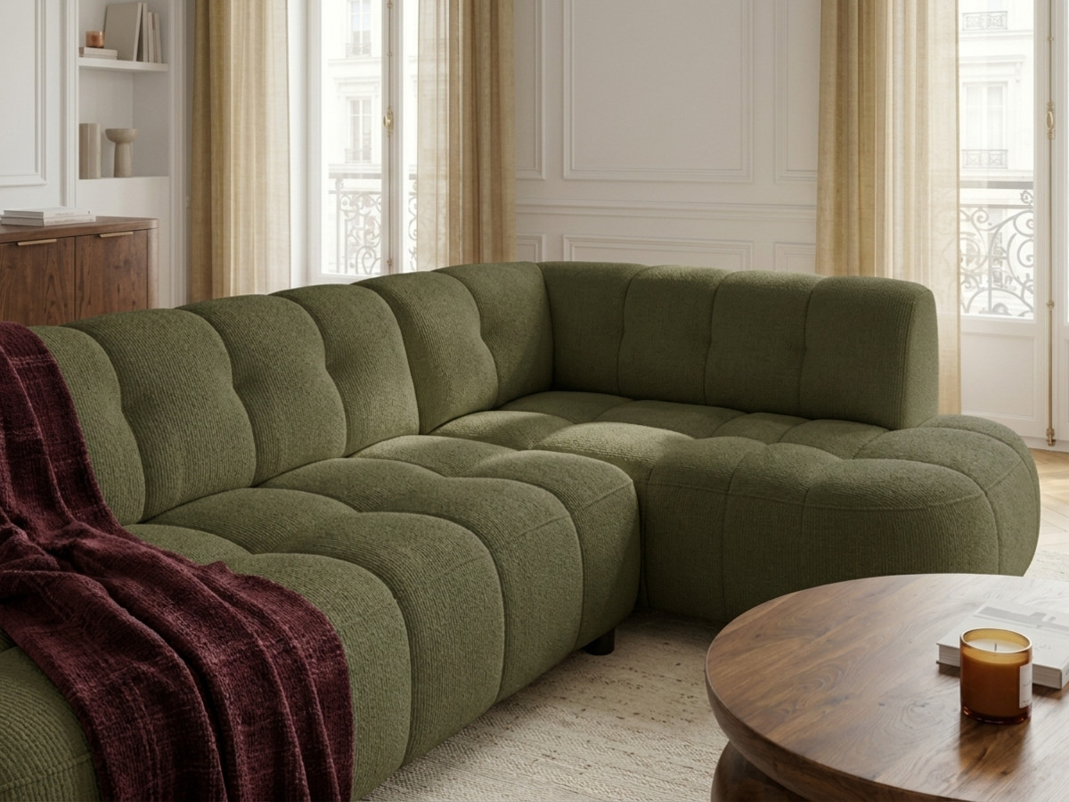 Canapé d'angle L convertible avance-recule électrique LOVELY tissu chenille