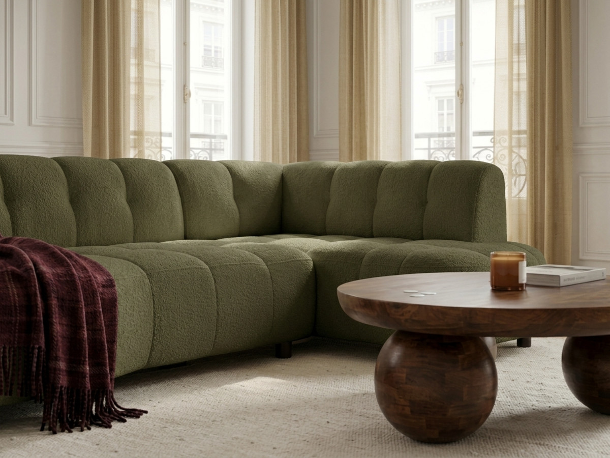 Canapé d'angle L convertible avance-recule électrique LOVELY tissu chenille