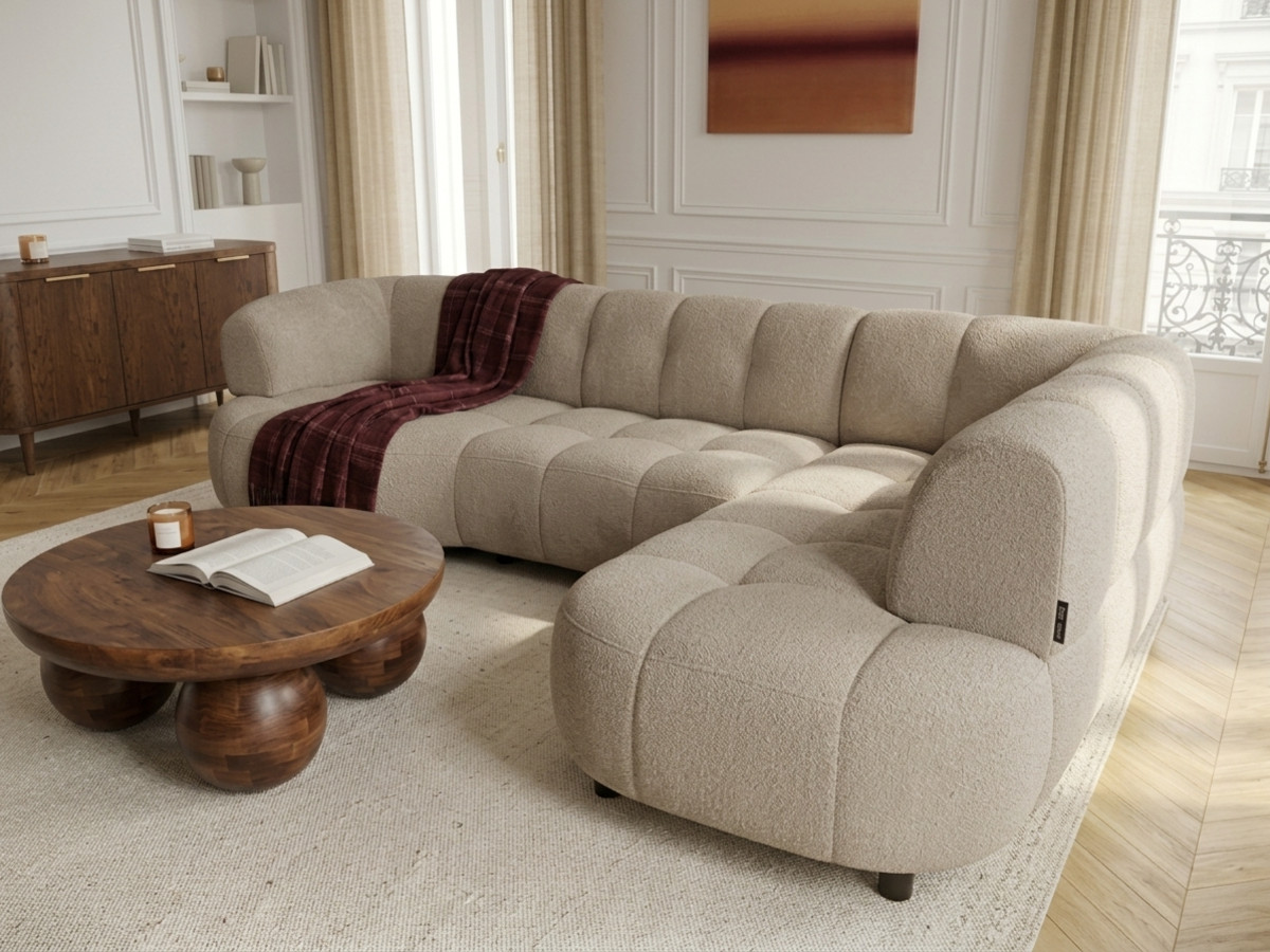Canapé d'angle L convertible avance-recule électrique LOVELY tissu chenille