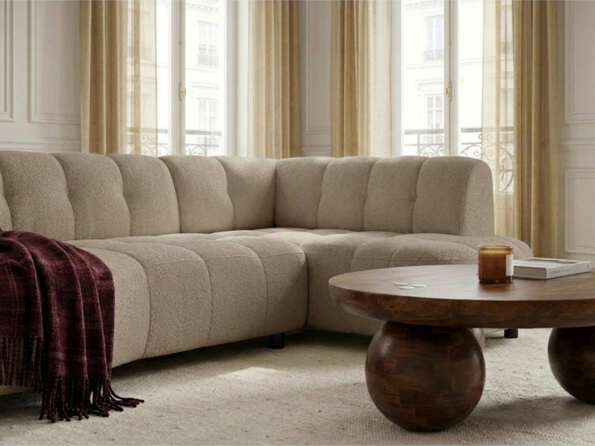 Canapé d'angle L convertible avance-recule électrique LOVELY tissu chenille
