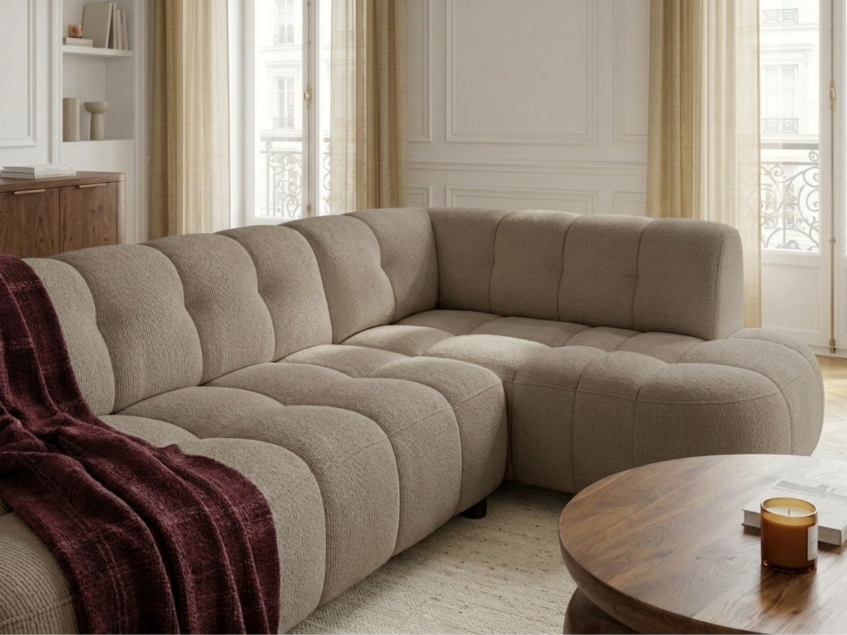 Canapé d'angle L convertible avance-recule électrique LOVELY tissu chenille