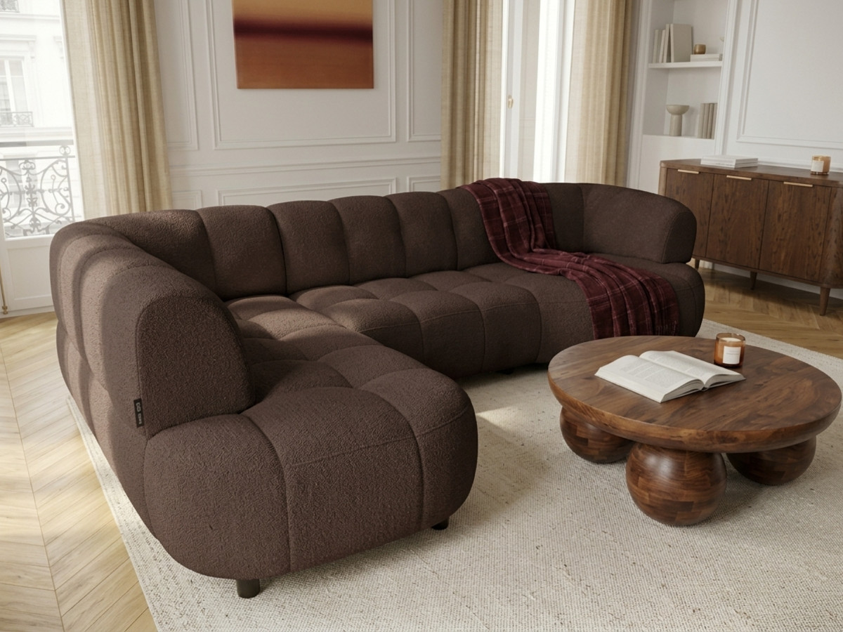 Canapé d'angle L convertible avance-recule électrique LOVELY tissu chenille
