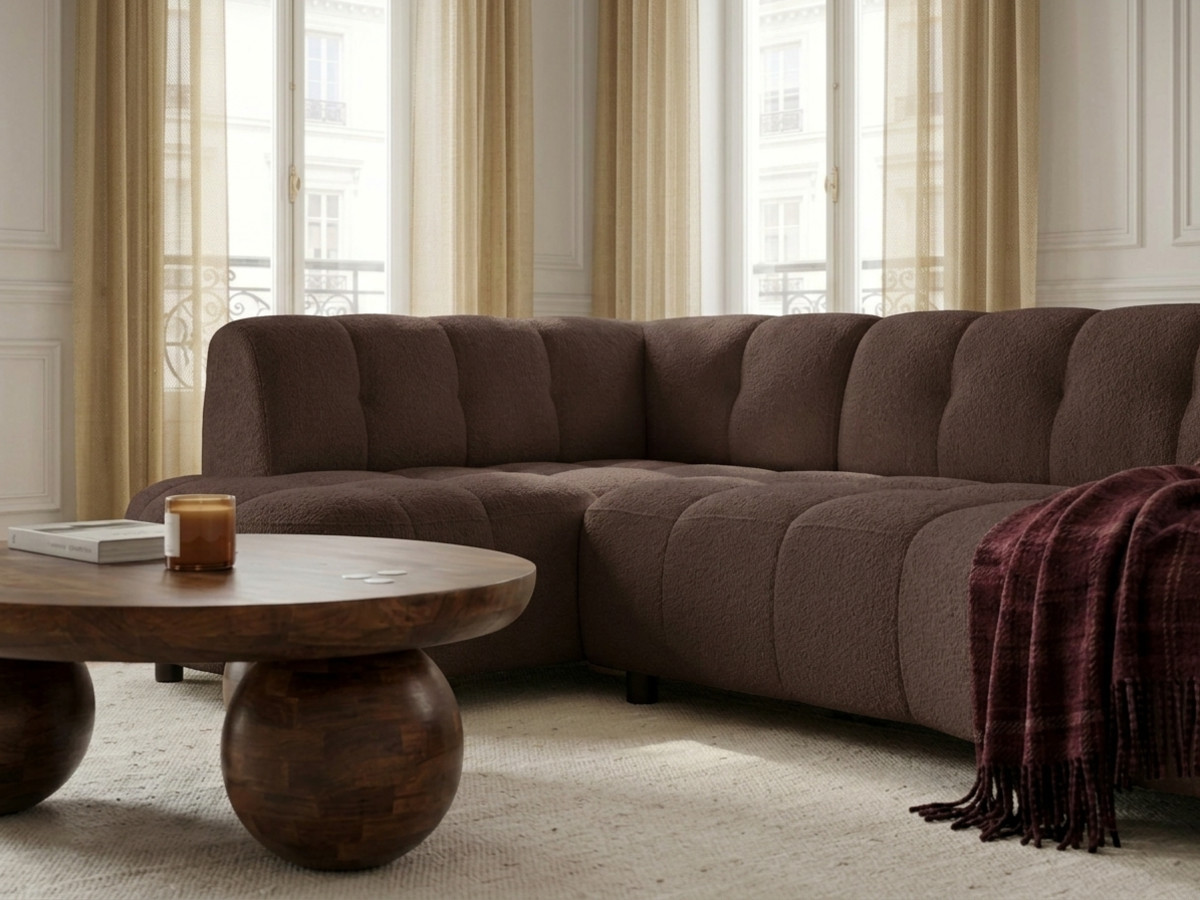 Canapé d'angle L convertible avance-recule électrique LOVELY tissu chenille