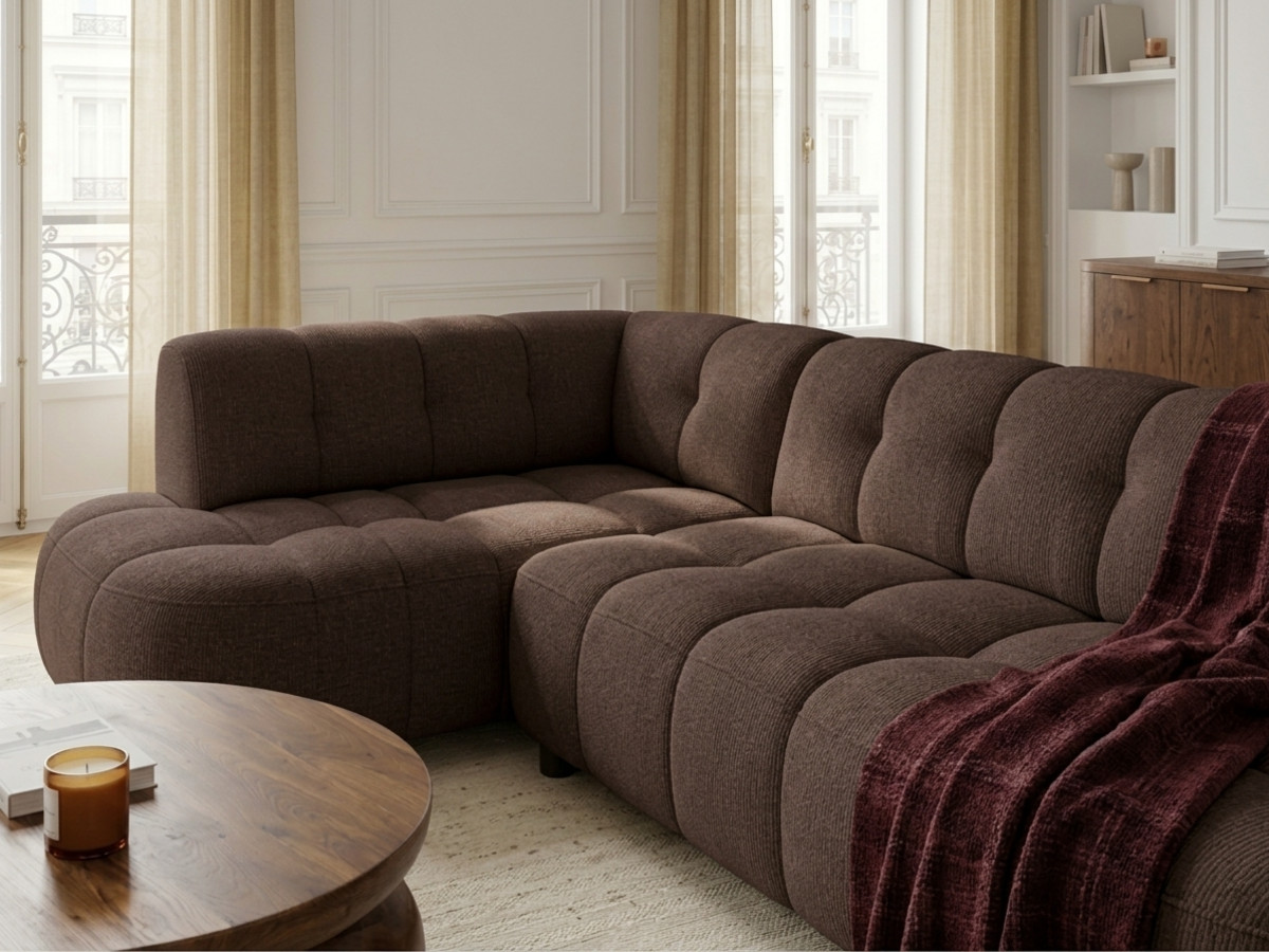 Canapé d'angle L convertible avance-recule électrique LOVELY tissu chenille