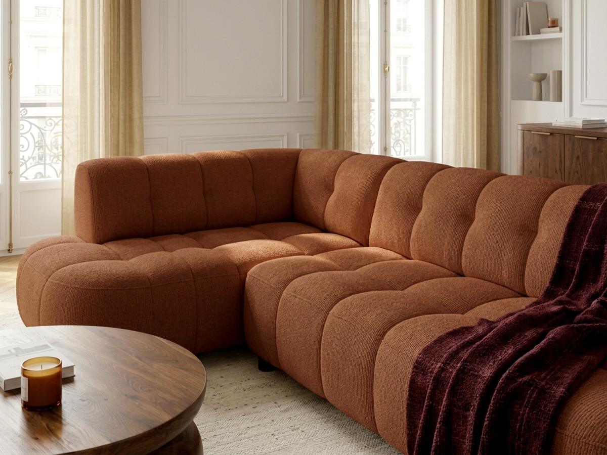 Canapé d'angle L convertible avance-recule électrique LOVELY tissu chenille