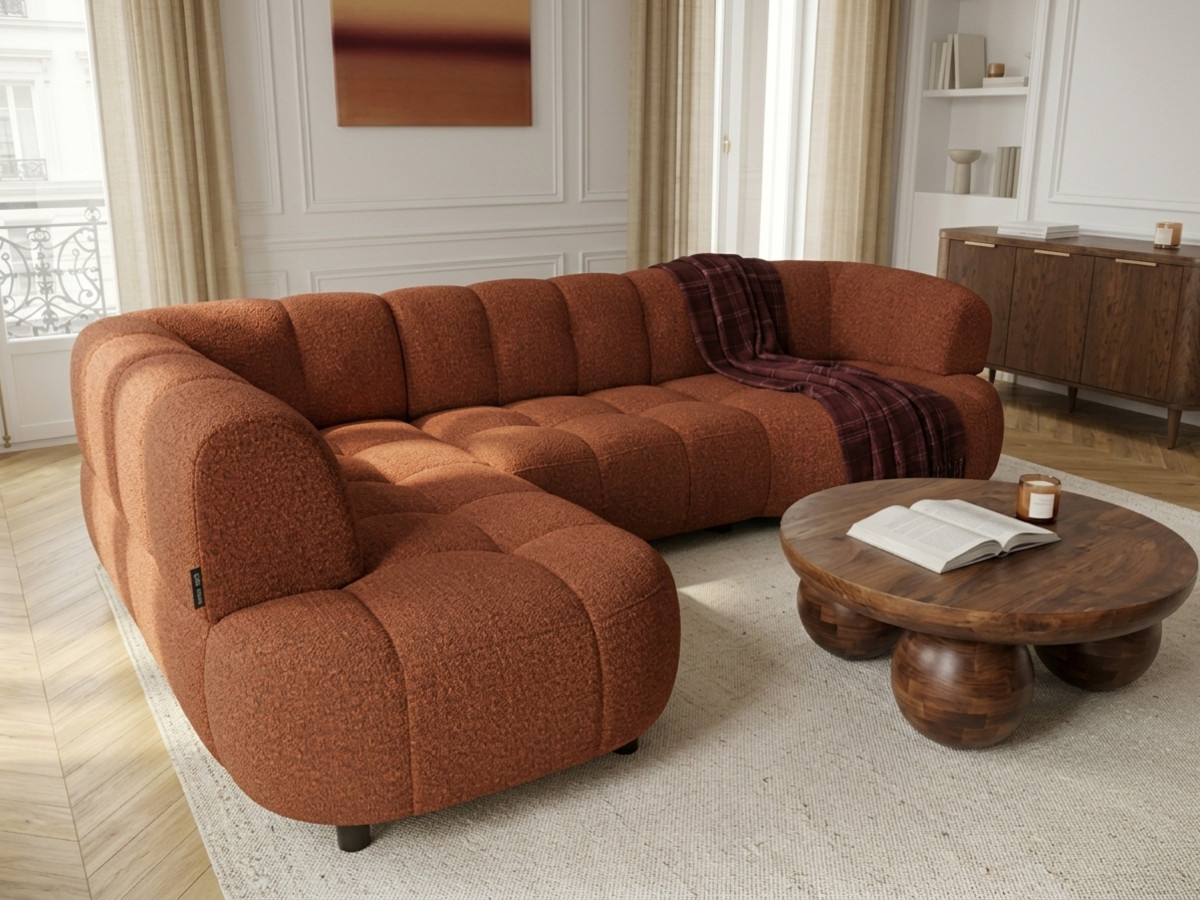 Canapé d'angle L convertible avance-recule électrique LOVELY tissu chenille