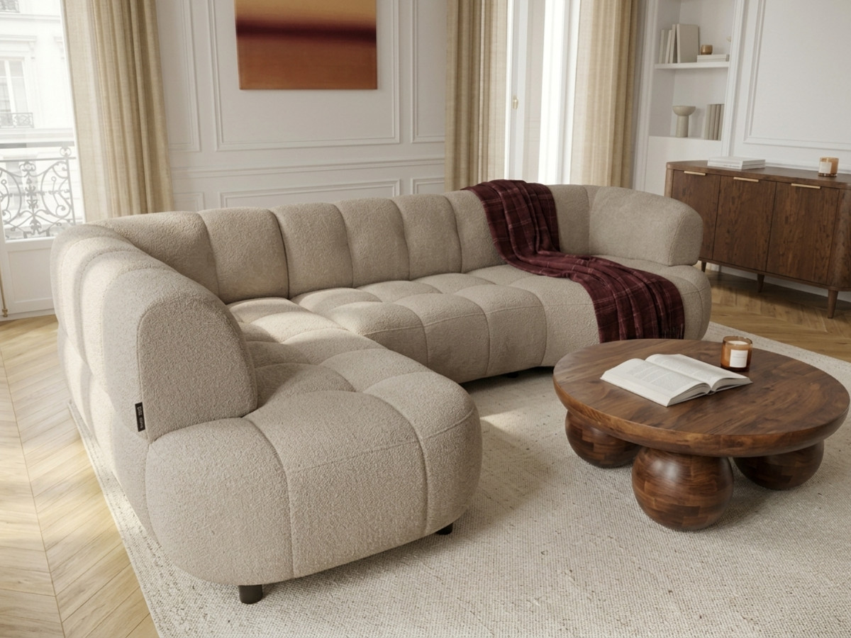 Canapé d'angle L convertible avance-recule électrique LOVELY tissu chenille