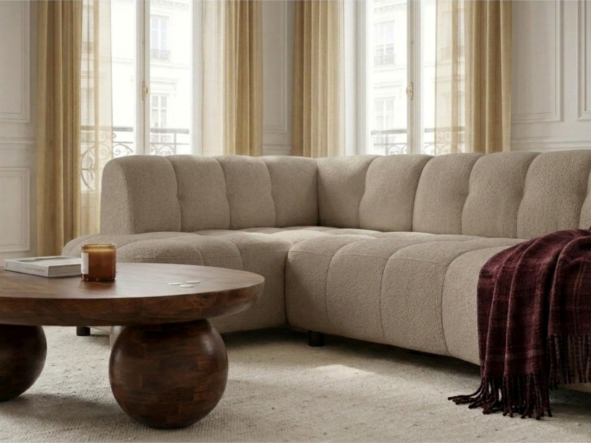 Canapé d'angle L convertible avance-recule électrique LOVELY tissu chenille