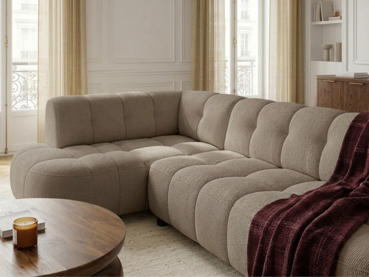 Canapé d'angle L convertible avance-recule électrique LOVELY tissu chenille