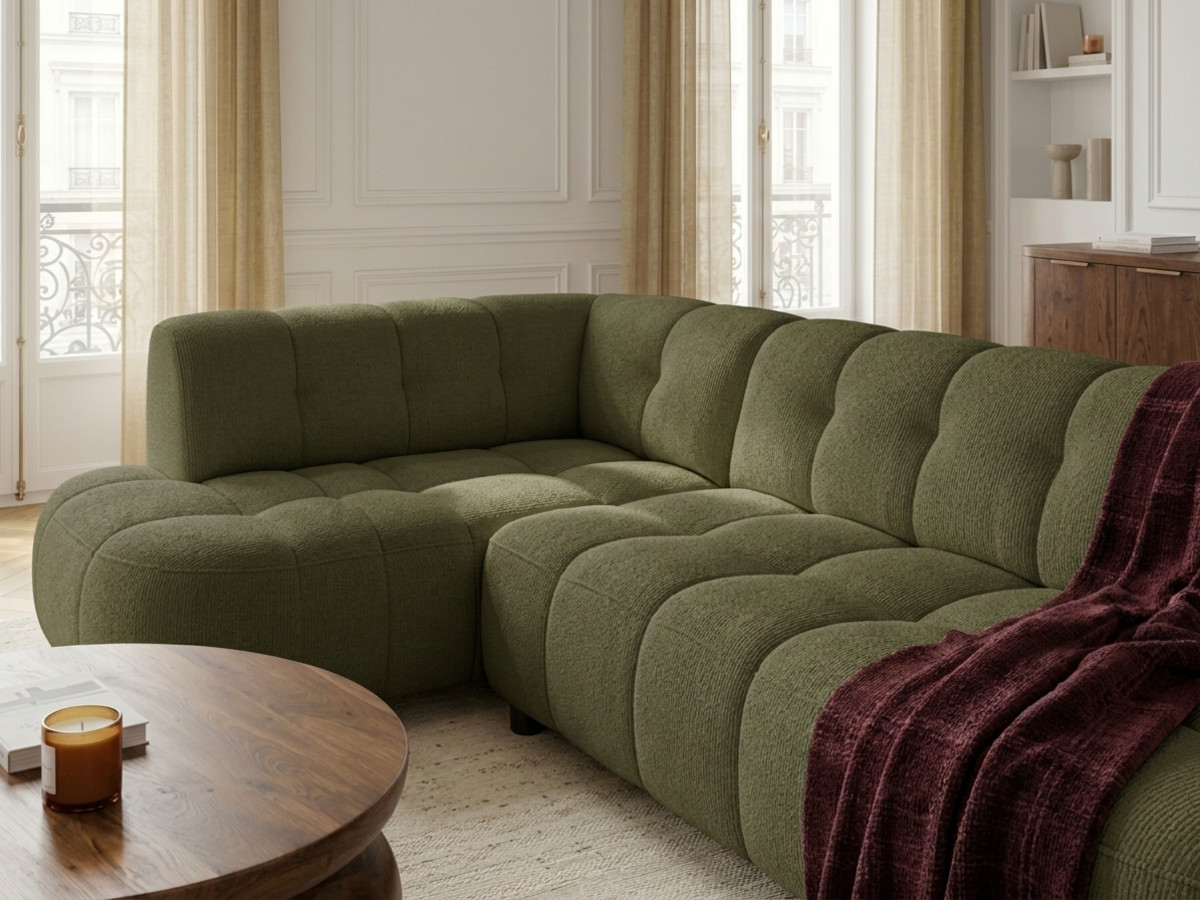 Canapé d'angle L convertible avance-recule électrique LOVELY tissu chenille