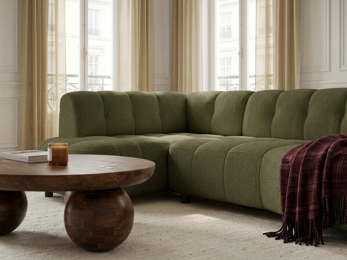 Canapé d'angle L convertible avance-recule électrique LOVELY tissu chenille