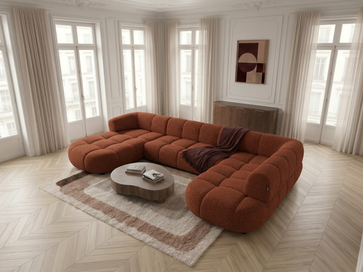 Sofa panoramiczna z elektrycznym wysuwaniem i wsuwaniem, LOVELY, tkanina szenilowa