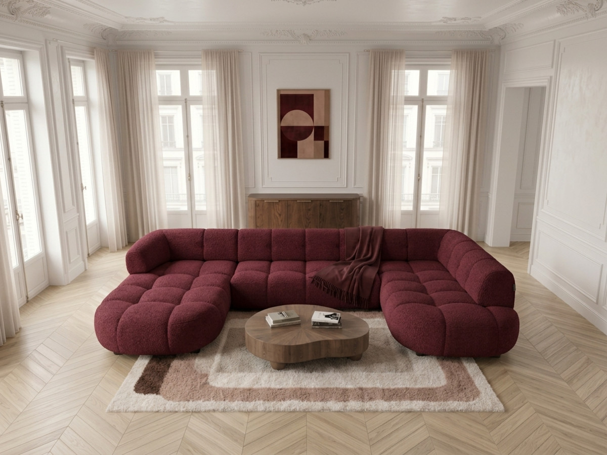 Sofa panoramiczna z elektrycznym wysuwaniem i wsuwaniem, LOVELY, tkanina szenilowa