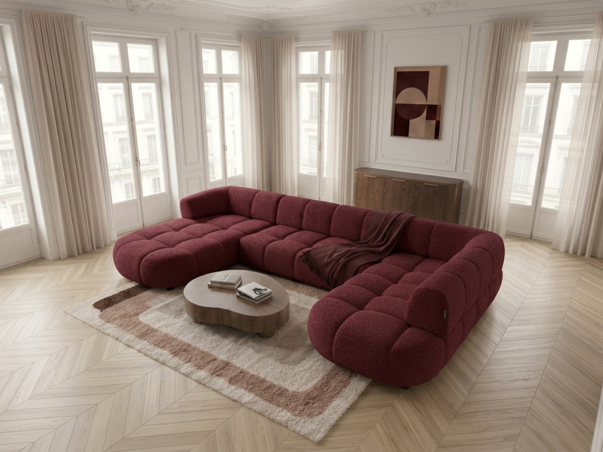 Sofa panoramiczna z elektrycznym wysuwaniem i wsuwaniem, LOVELY, tkanina szenilowa