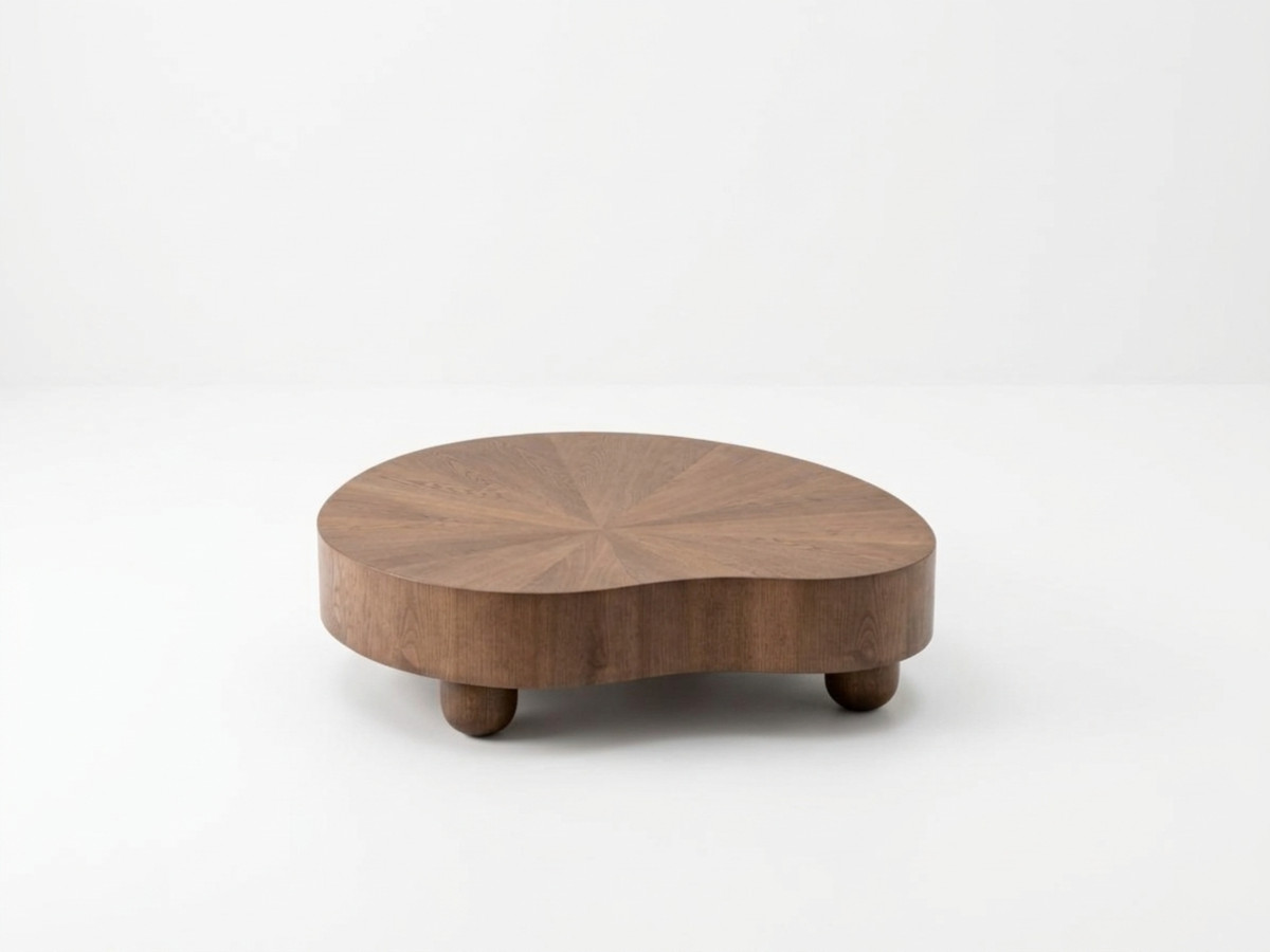 organische salontafel 99 cm courcelles met massief eiken fineer gekleurd donkerbruin