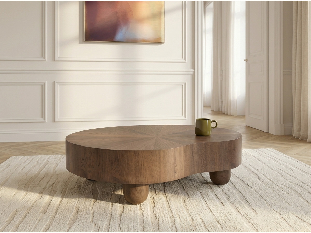 Organische salontafel 99 cm COURCELLES met massief eiken fineer