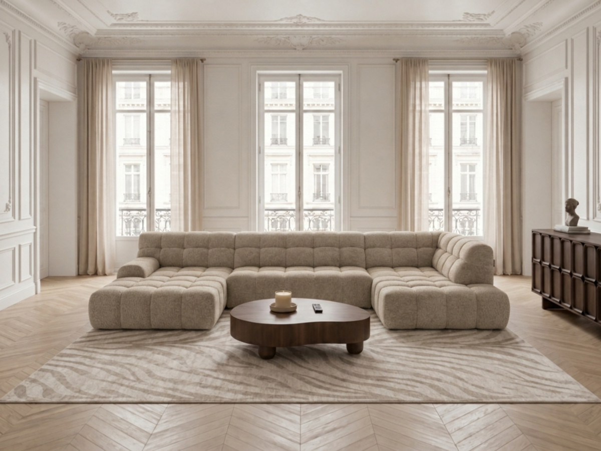 Canapé panoramique avance-recule électrique ANDRE texturé beige