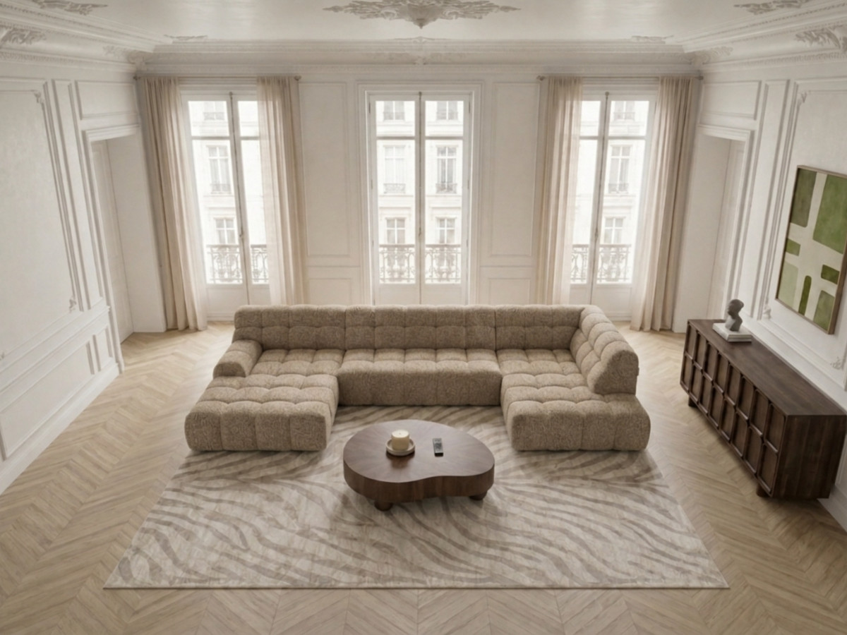 Canapé panoramique avance-recule électrique ANDRE texturé beige — vue 4