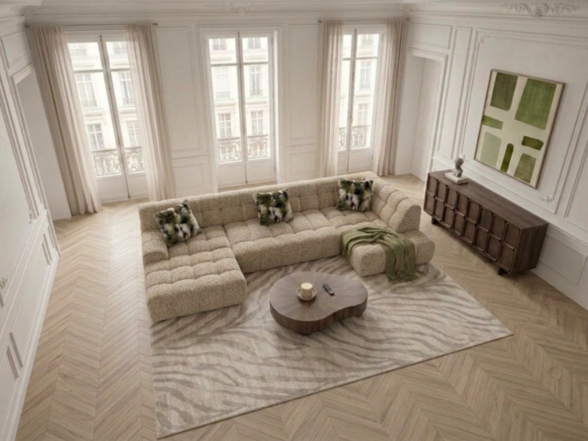 Canapé panoramique avance-recule électrique ANDRE texturé beige — vue 5