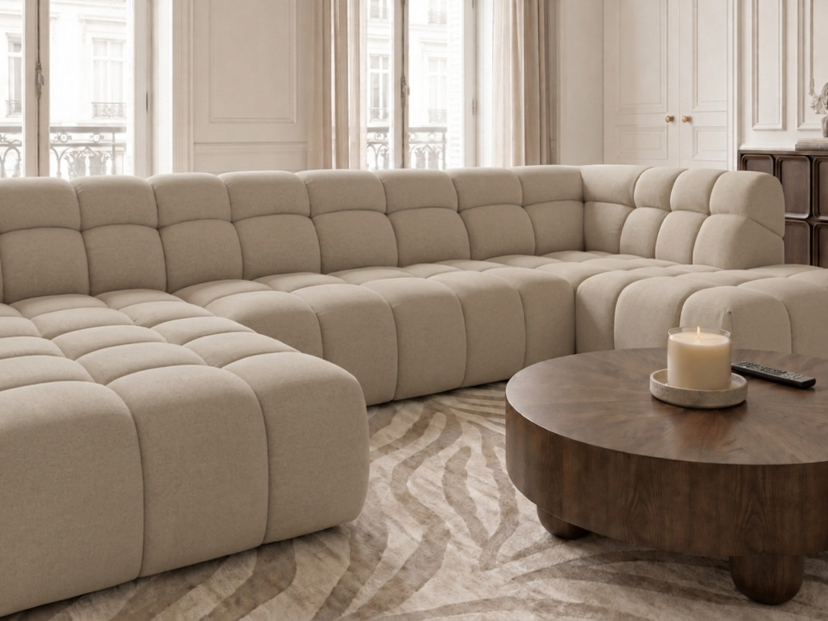 Canapé panoramique avance-recule électrique ANDRE texturé beige — vue 6