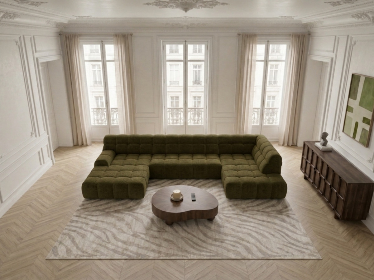Canapé panoramique avance-recule électrique ANDRE texturé vert — vue 4