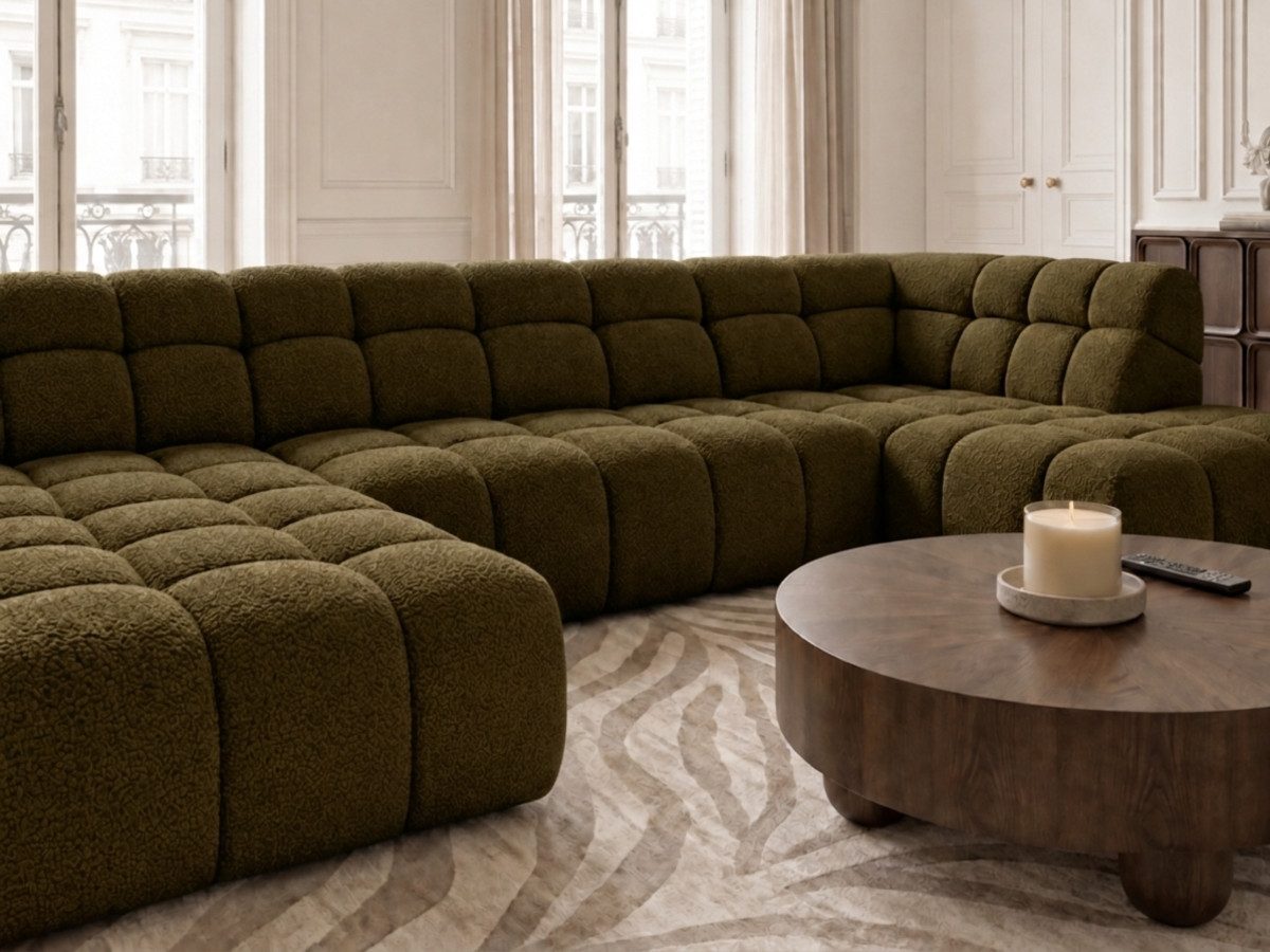 Canapé panoramique avance-recule électrique ANDRE texturé vert — vue 6