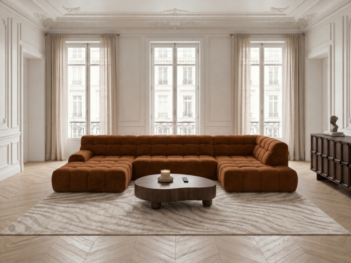 Canapé panoramique avance-recule électrique ANDRE texturé orange