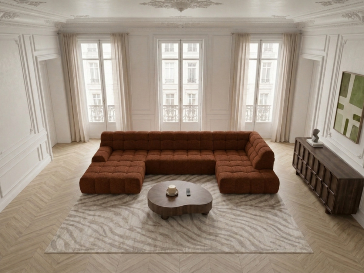 Canapé panoramique avance-recule électrique ANDRE texturé orange — vue 4