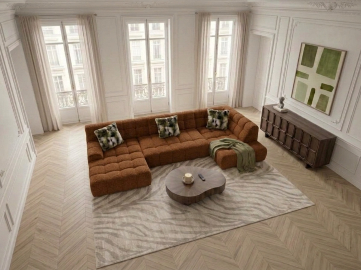 Canapé panoramique avance-recule électrique ANDRE texturé orange — vue 5