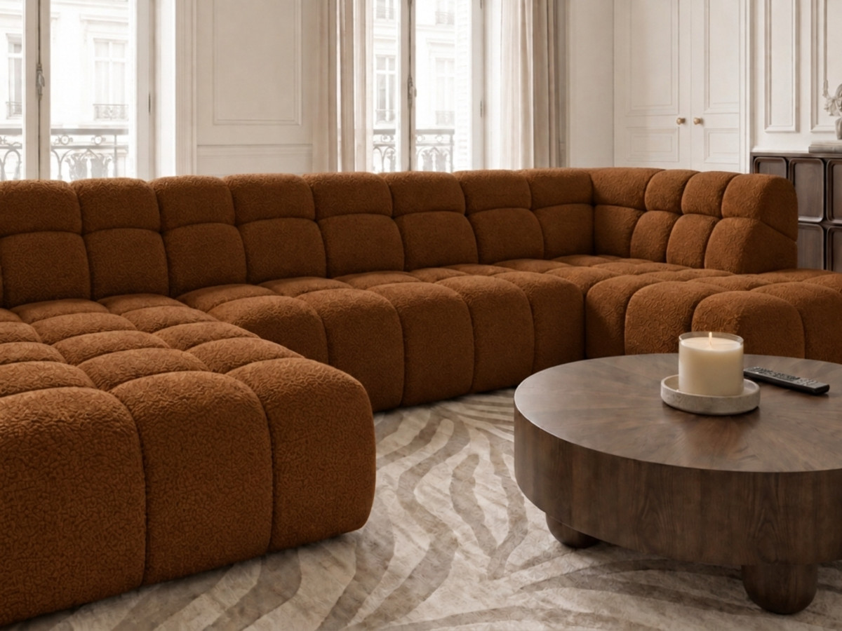 Canapé panoramique avance-recule électrique ANDRE texturé orange — vue 6