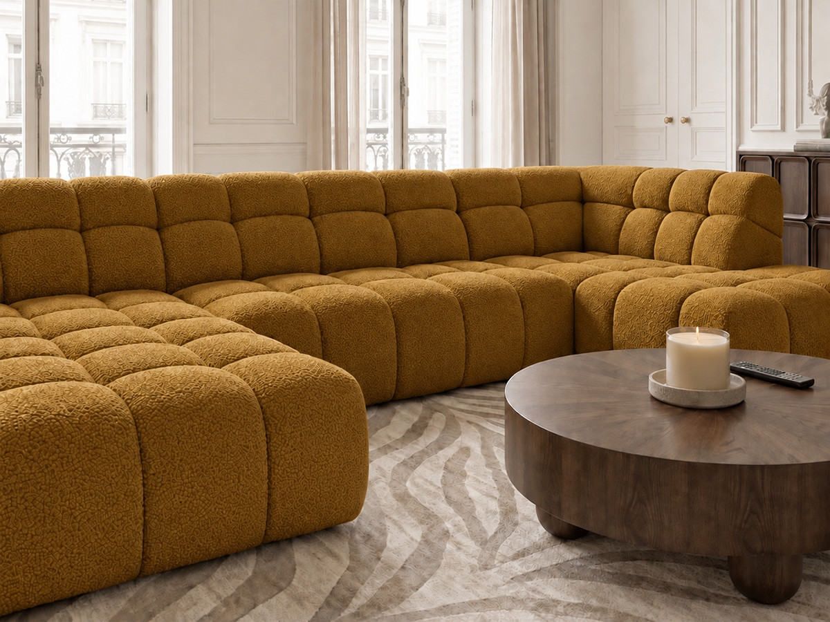 Canapé panoramique avance-recule électrique ANDRE texturé jaune — vue 6