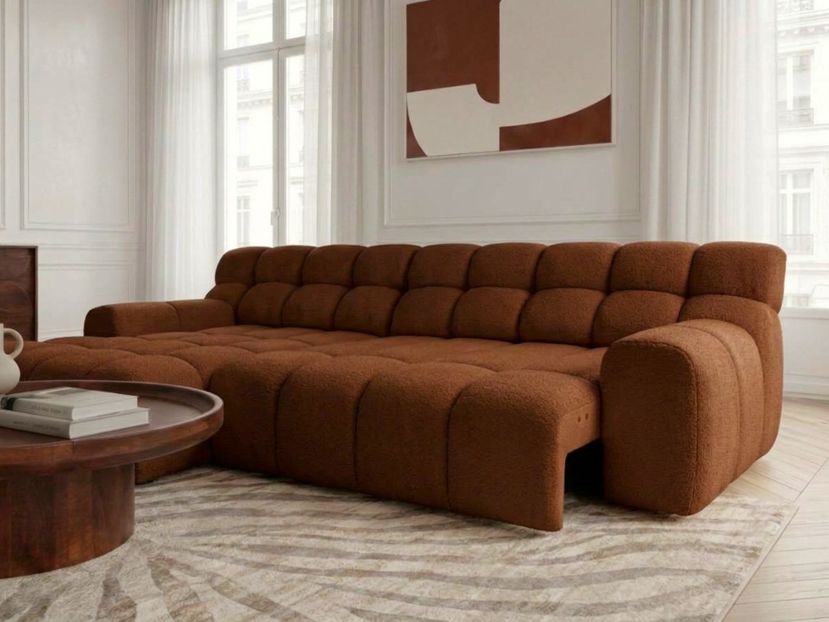 Sofa narożna z funkcją spania, elektrycznym wysuwaniem i wsuwaniem, ANDRE, tkanina strukturalna