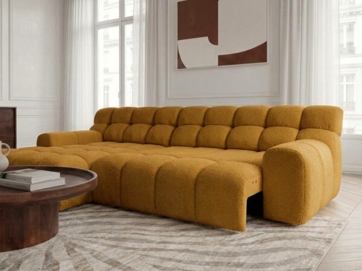 Sofa narożna z funkcją spania, elektrycznym wysuwaniem i wsuwaniem, ANDRE, tkanina strukturalna