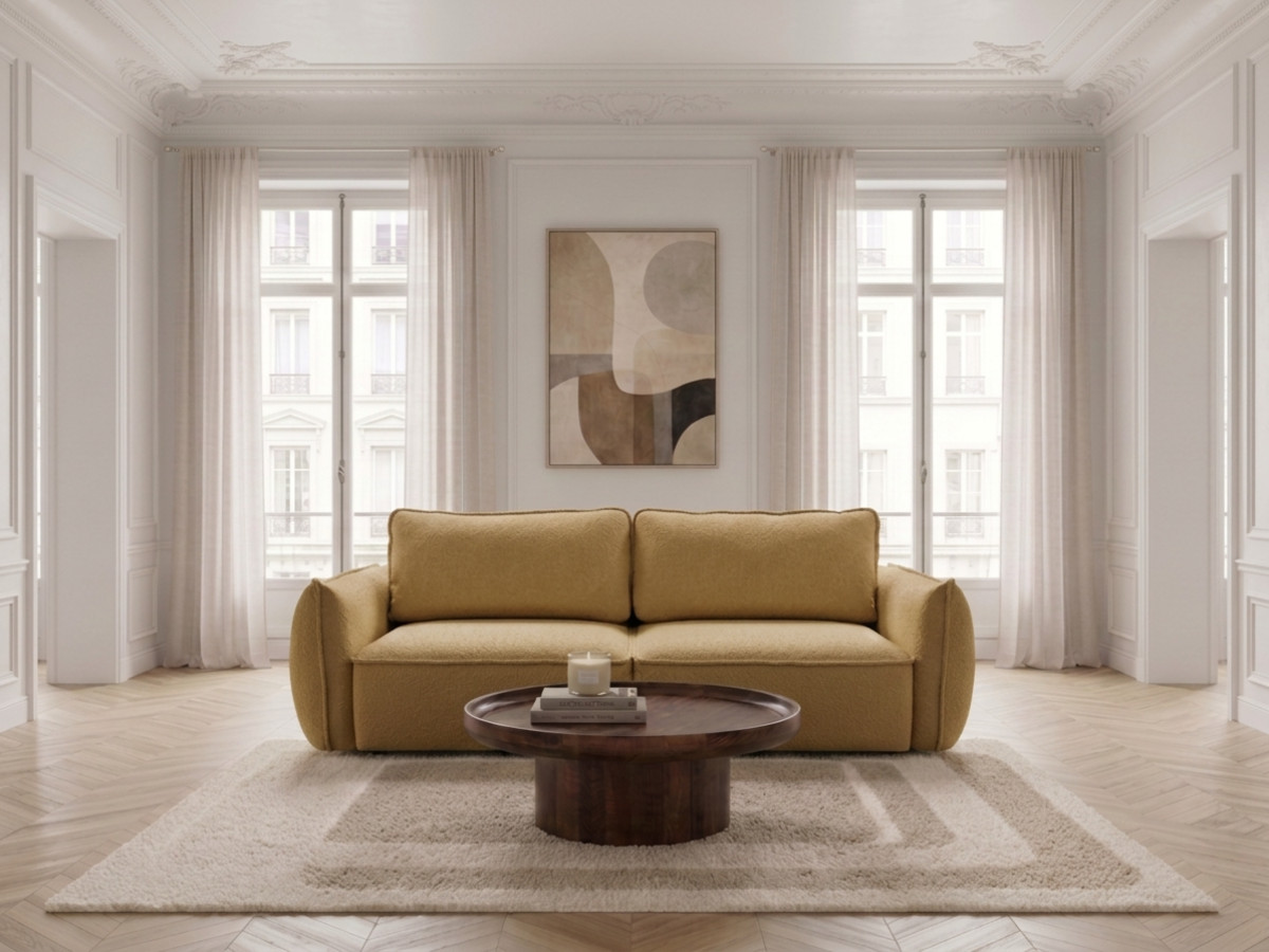 Canapé droit convertible 3 places ESMEE tissu chenille jaune BOBOCHIC Canapé droit convertible 3 places ESMEE tissu chenille jaune BOBOCHIC