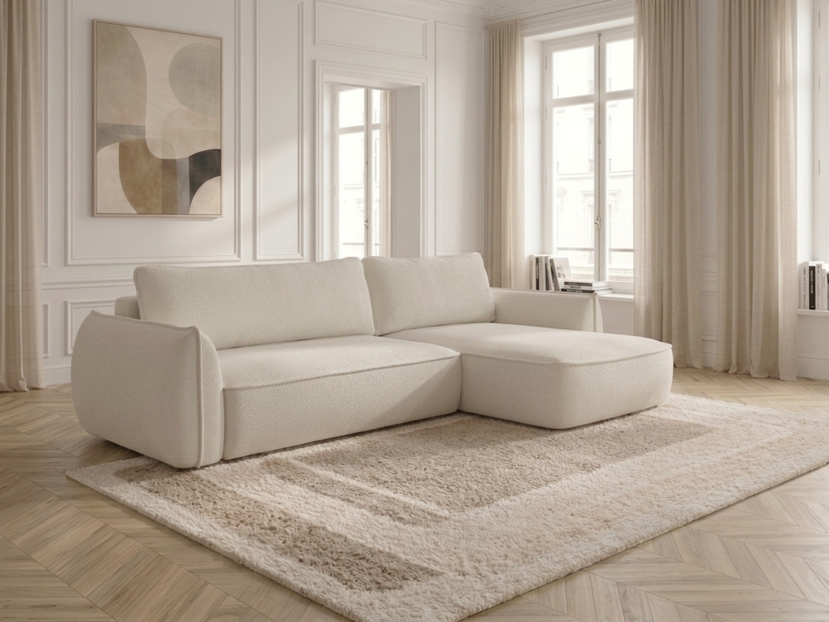 Canapé d'angle convertible réversible ESMEE chenille blanc — vue 6