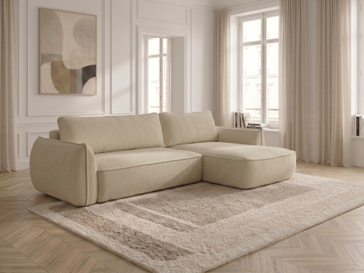 Canapé d'angle convertible réversible ESMEE chenille beige — vue 6