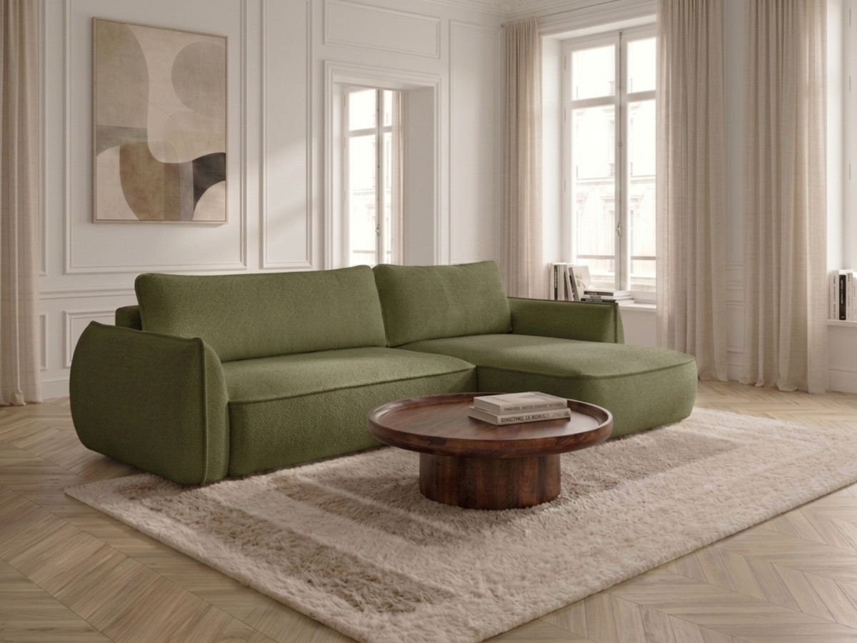 Canapé d'angle convertible réversible ESMEE chenille vert