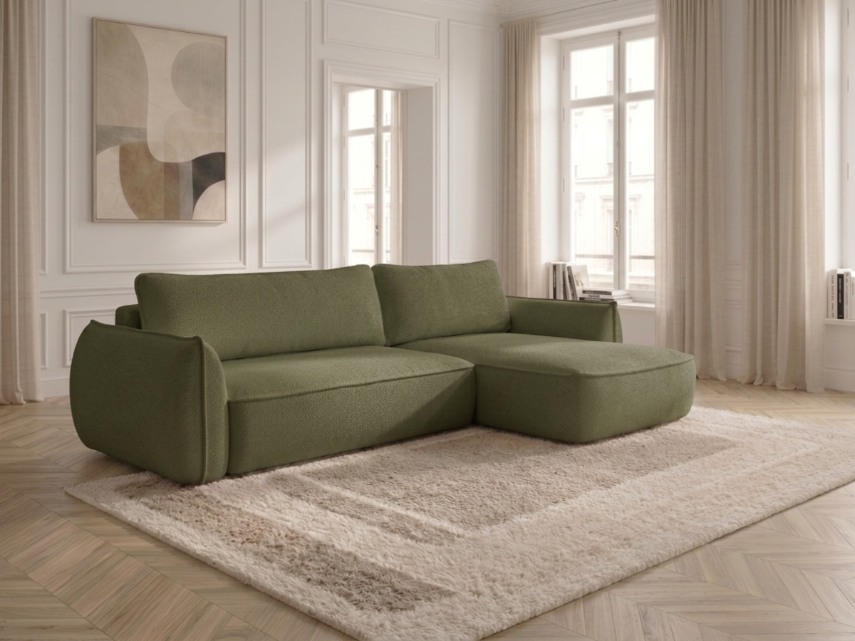 Canapé d'angle convertible réversible ESMEE chenille vert — vue 6