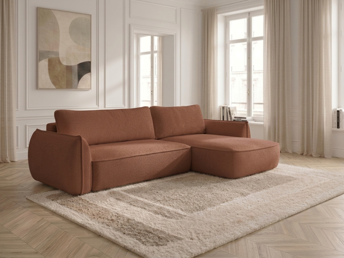 Canapé d'angle convertible réversible ESMEE chenille orange — vue 6