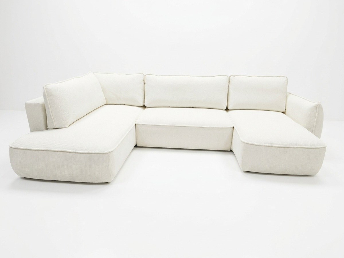 rozkładana sofa narożna panoramiczna esmee z tkaniny szenilowej kolorowy biały