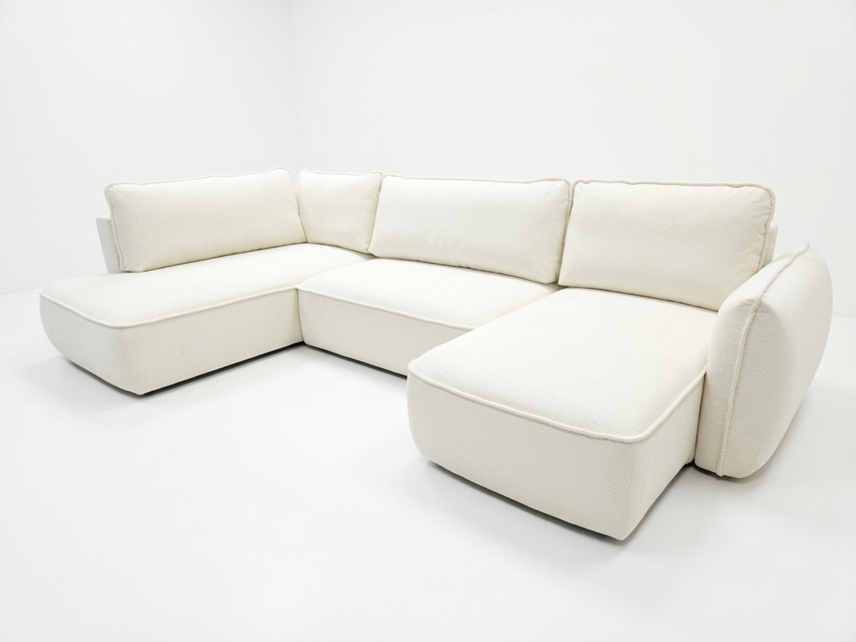Rozkładana sofa narożna panoramiczna ESMEE z tkaniny szenilowej
