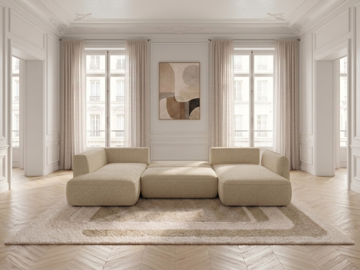 Canapé d'angle panoramique convertible ESMEE chenille beige — vue 6