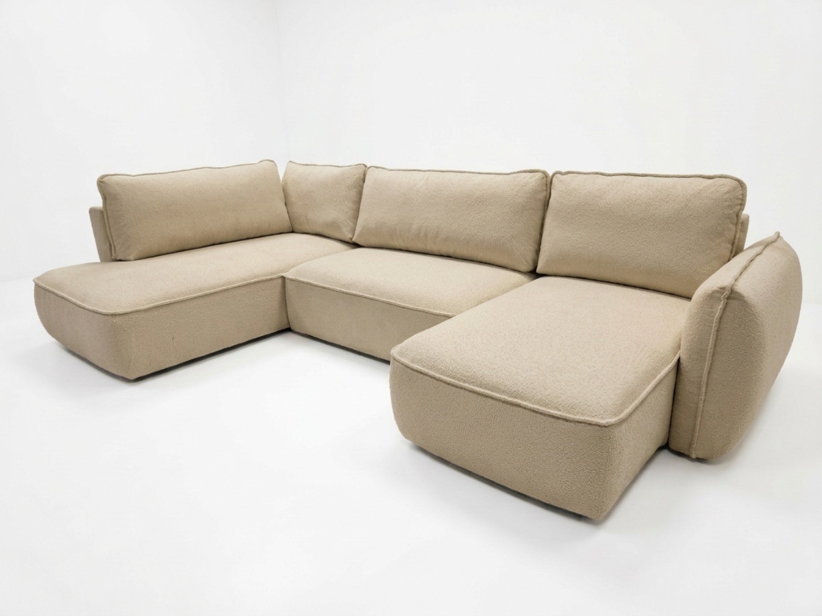 Rozkładana sofa narożna panoramiczna ESMEE z tkaniny szenilowej