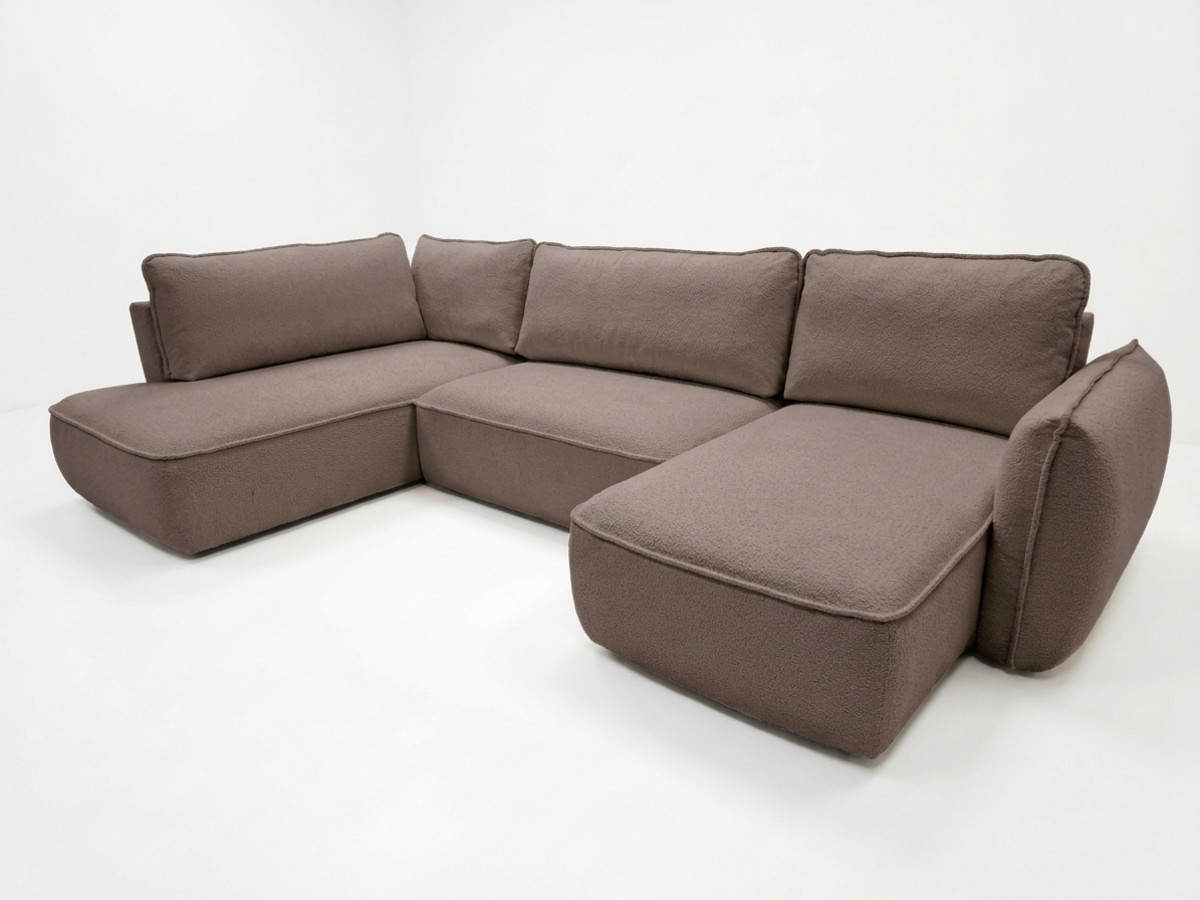 Rozkładana sofa narożna panoramiczna ESMEE z tkaniny szenilowej